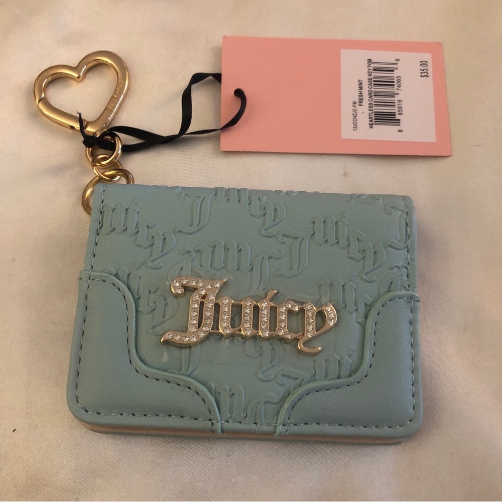 Juicy Couture Fresh Mint Faux Leather Heartless Card Case Key Fob NWT